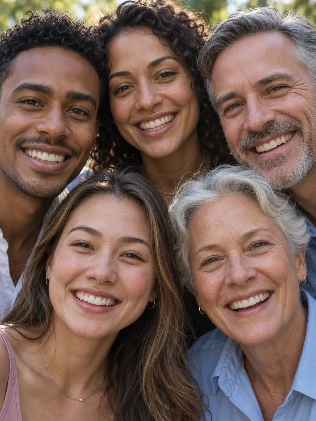 Five smiling patients of all ages, from young adults to grandparents